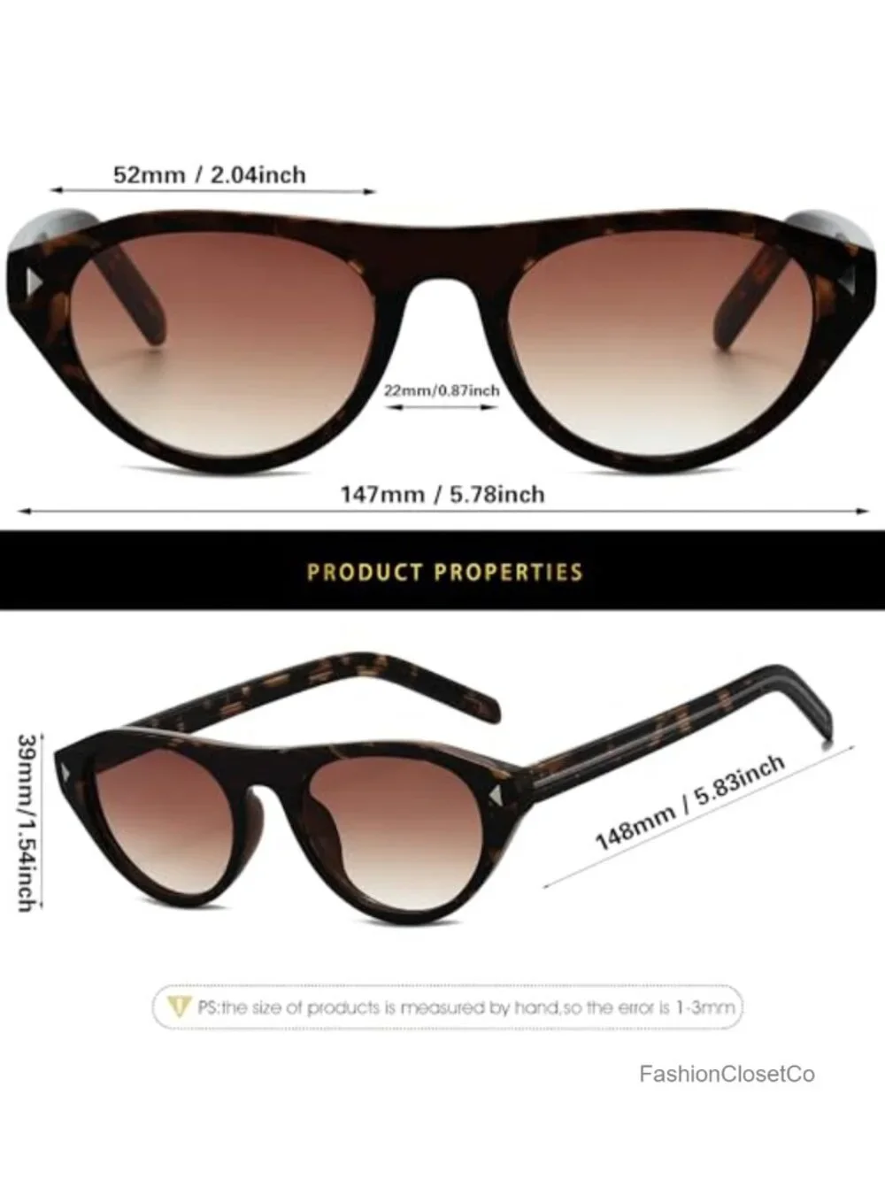 Small Oval Cat Eye Sunglasses with UV400 Protection Plastic Frame